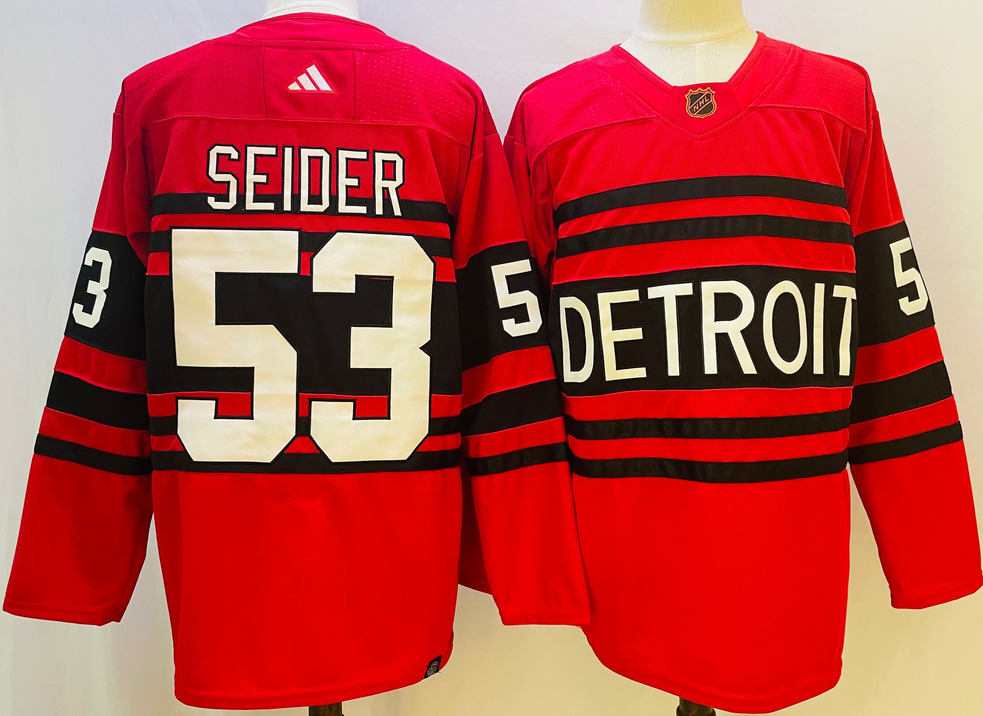 Men Detroit Red Wings #53 Seider Red Throwback 2022 Adidas NHL Jersey->detroit red wings->NHL Jersey